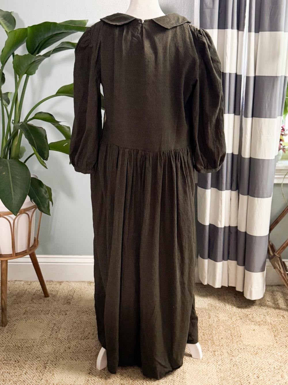Vintage Prairie Maxi Dress Patchwork Quilted Olive Green Fits Large - Picture 4 of 9
